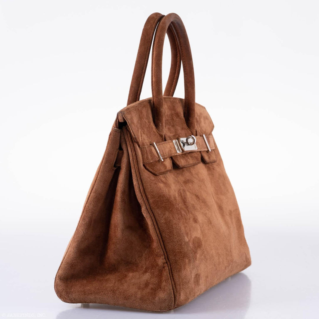 Top quality Hermes Birkin 30 Fauve Doblis Suede Palladium Hardware - 2008, L Square
