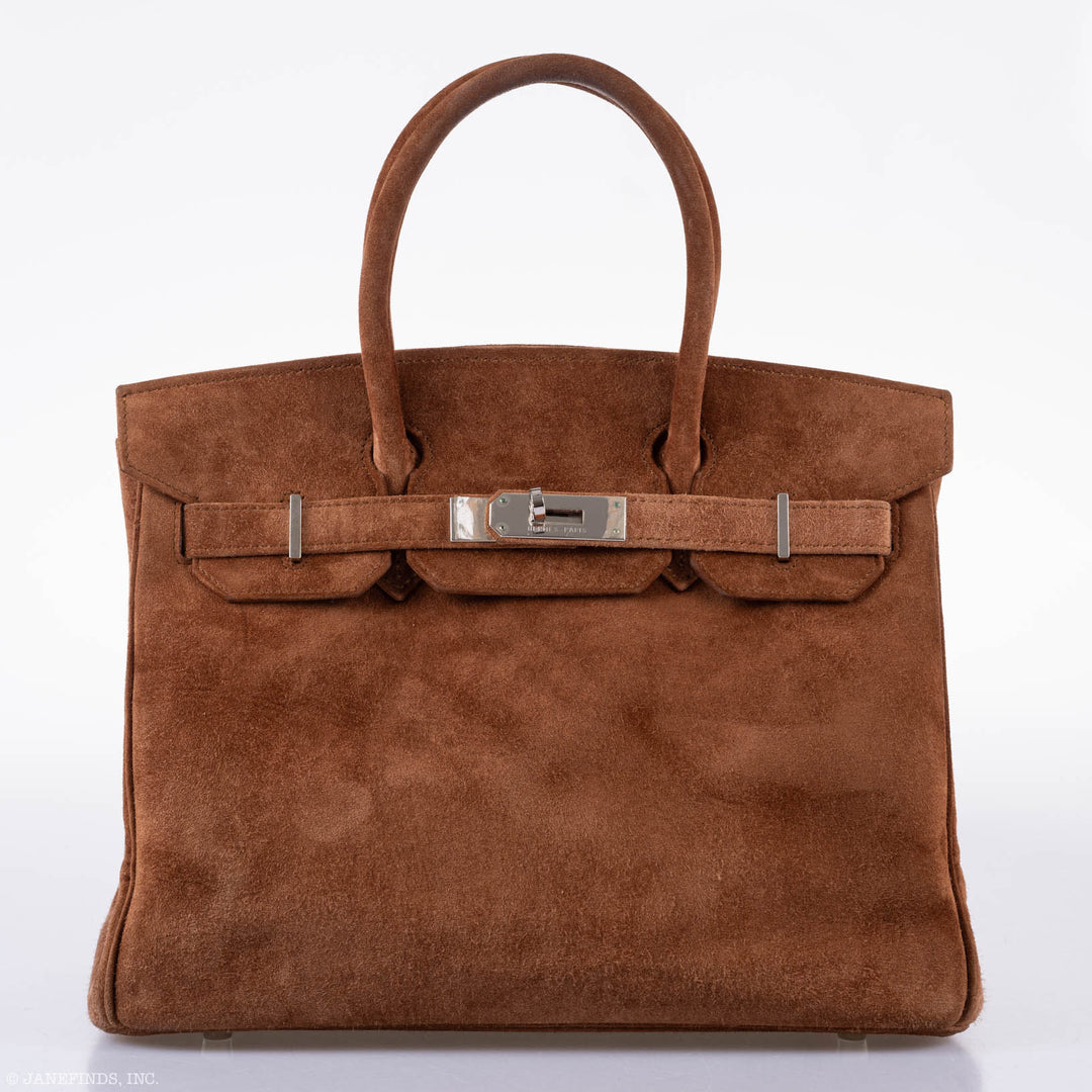 Top quality Hermes Birkin 30 Fauve Doblis Suede Palladium Hardware - 2008, L Square