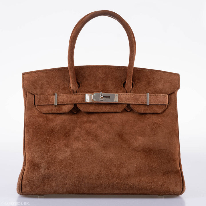 Top quality Hermes Birkin 30 Fauve Doblis Suede Palladium Hardware - 2008, L Square