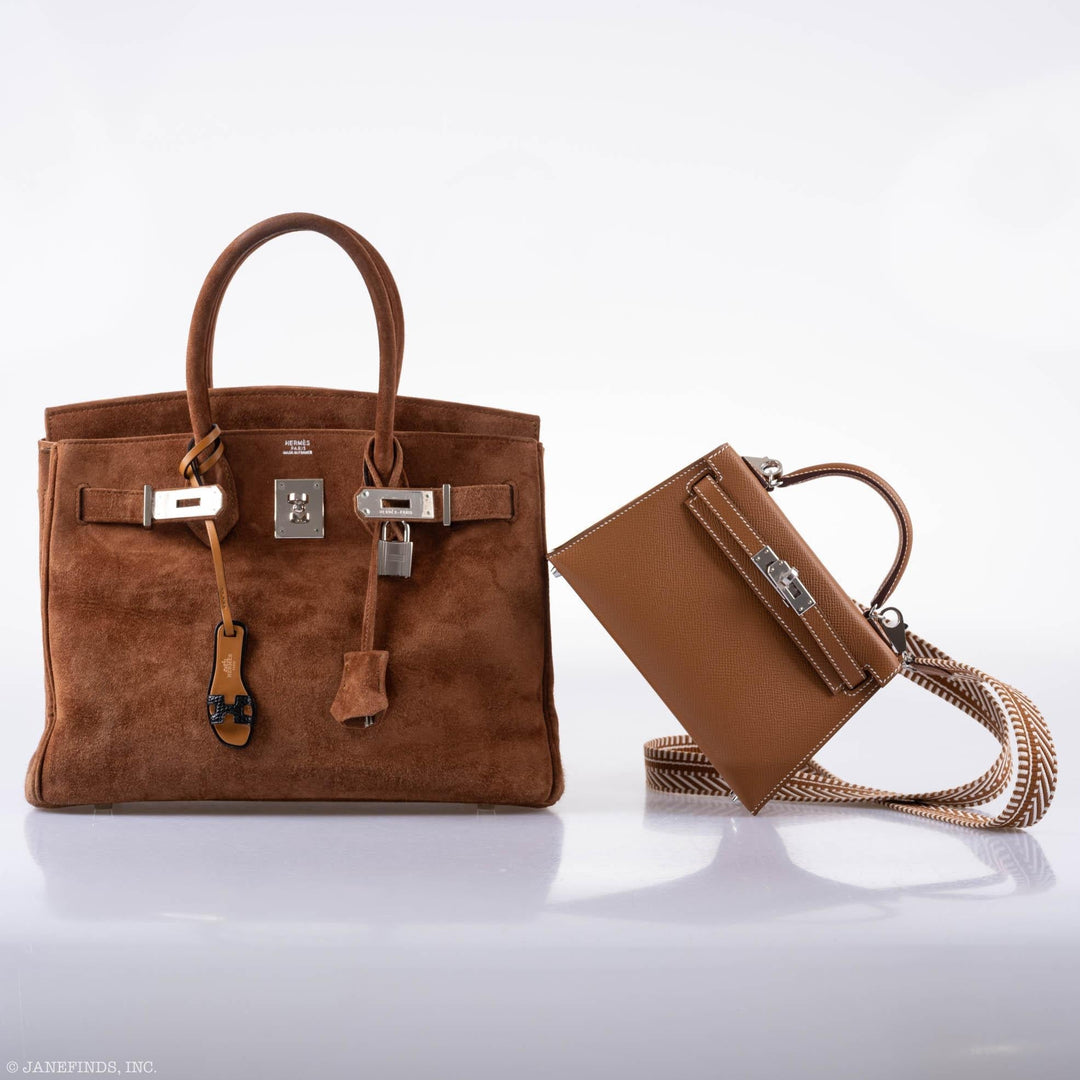 Top quality Hermes Birkin 30 Fauve Doblis Suede Palladium Hardware - 2008, L Square