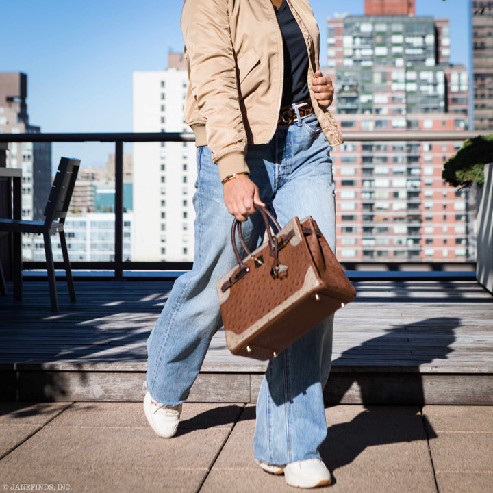 Top quality Hermes Birkin 30 Ghillies Marron Fonce, Etrusque, Mousse Ostrich Champagne Gold Hardware