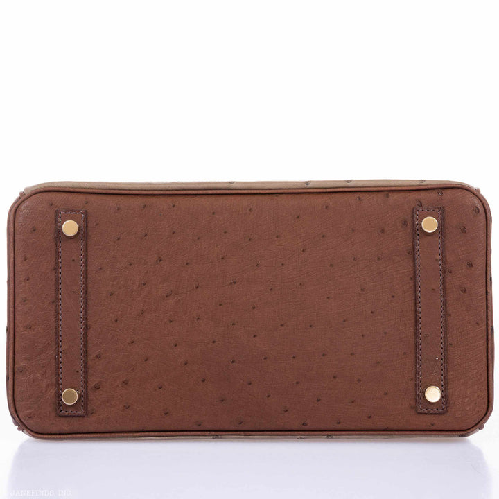 Top quality Hermes Birkin 30 Ghillies Marron Fonce, Etrusque, Mousse Ostrich Champagne Gold Hardware