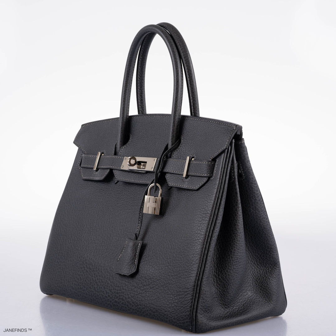 Top quality Hermes Birkin 30 Graphite Buffalo with Palladium Hardware - 2005, I Square