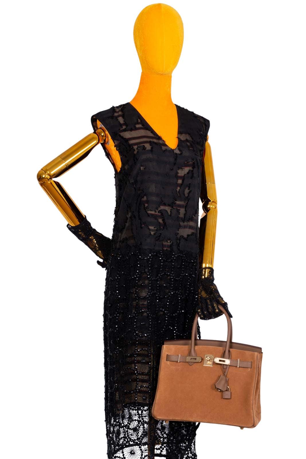 Top quality Hermes Birkin 30 Grizzly Chamois Veau Doblis Suede and Alezan Swift with Gold Hardware