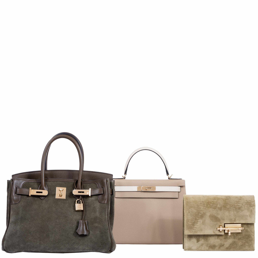 Hermes Birkin 30 Grizzly Vert de Gris Suede & Veau Swift Permabrass Hardware - Special Edition