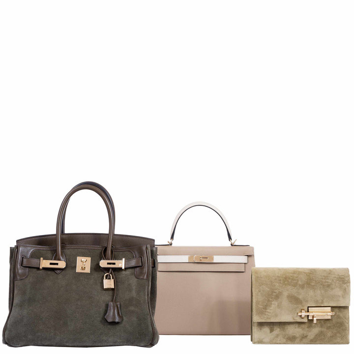 Hermes Birkin 30 Grizzly Vert de Gris Suede & Veau Swift Permabrass Hardware - Special Edition