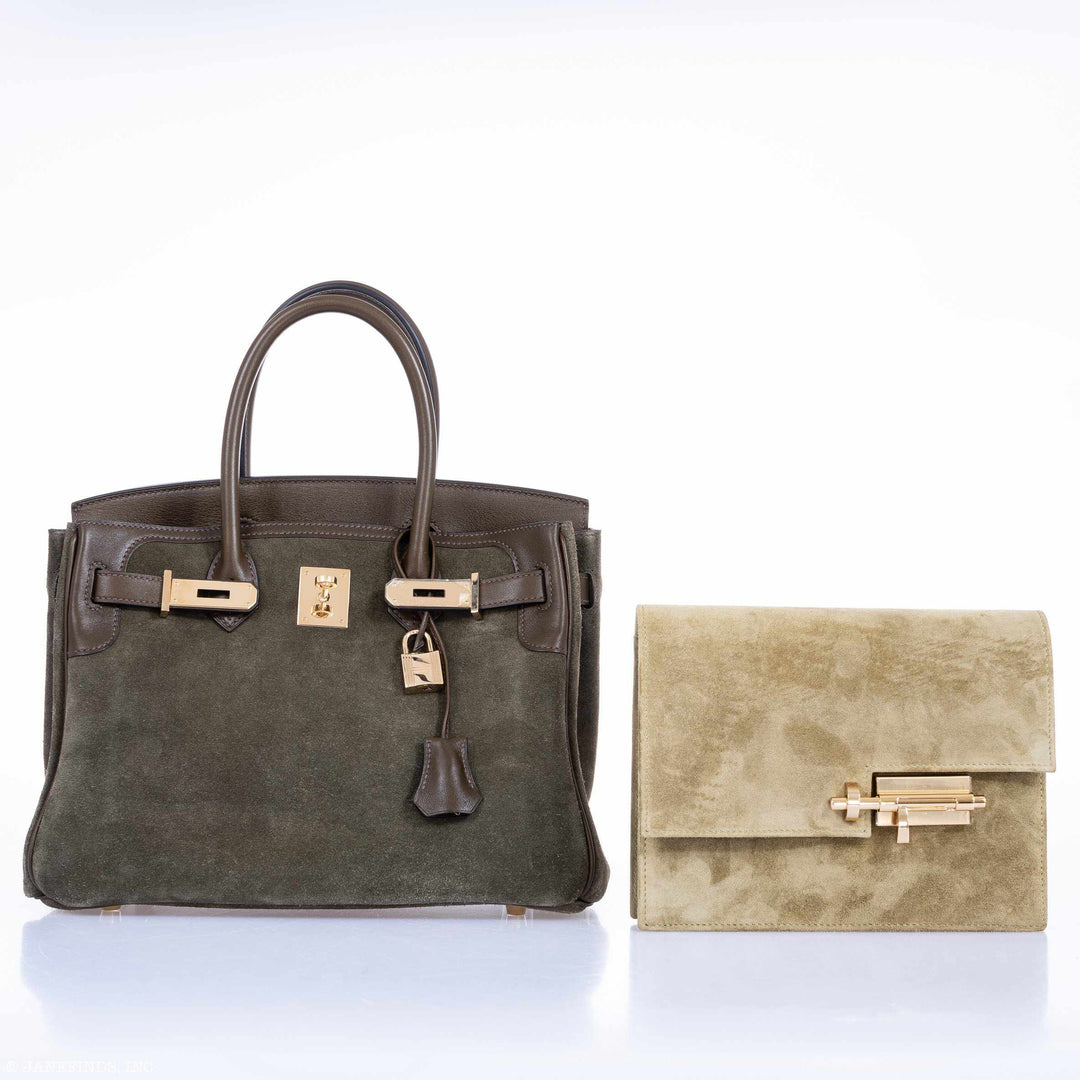 Top quality Hermes Birkin 30 Grizzly Vert de Gris Suede & Veau Swift Permabrass Hardware - Special Edition