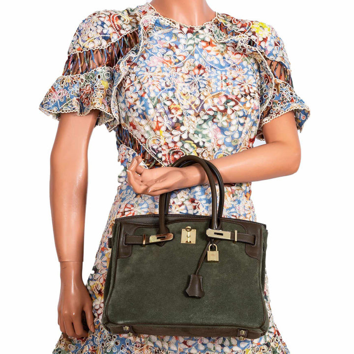 Top quality Hermes Birkin 30 Grizzly Vert de Gris Suede & Veau Swift Permabrass Hardware - Special Edition