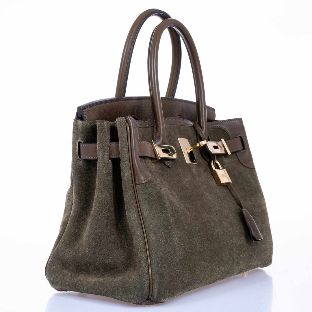 Hermes Birkin 30 Grizzly Vert de Gris Suede & Veau Swift Permabrass Hardware - Special Edition