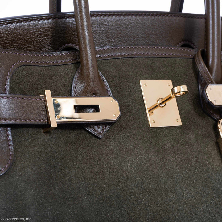 Top quality Hermes Birkin 30 Grizzly Vert de Gris Suede & Veau Swift Permabrass Hardware - Special Edition