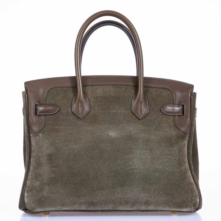 Hermes Birkin 30 Grizzly Vert de Gris Suede & Veau Swift Permabrass Hardware - Special Edition