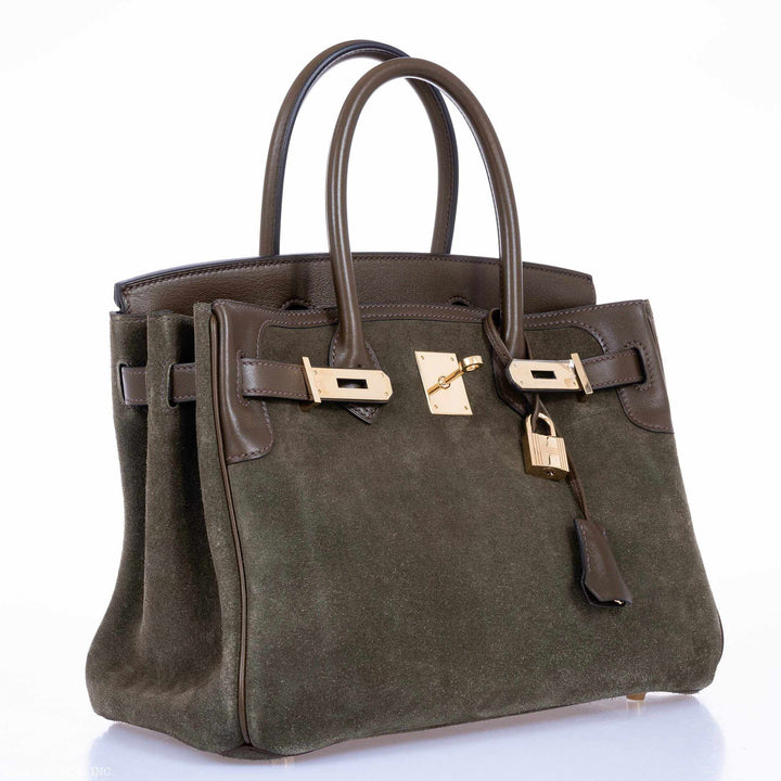 Top quality Hermes Birkin 30 Grizzly Vert de Gris Suede & Veau Swift Permabrass Hardware - Special Edition