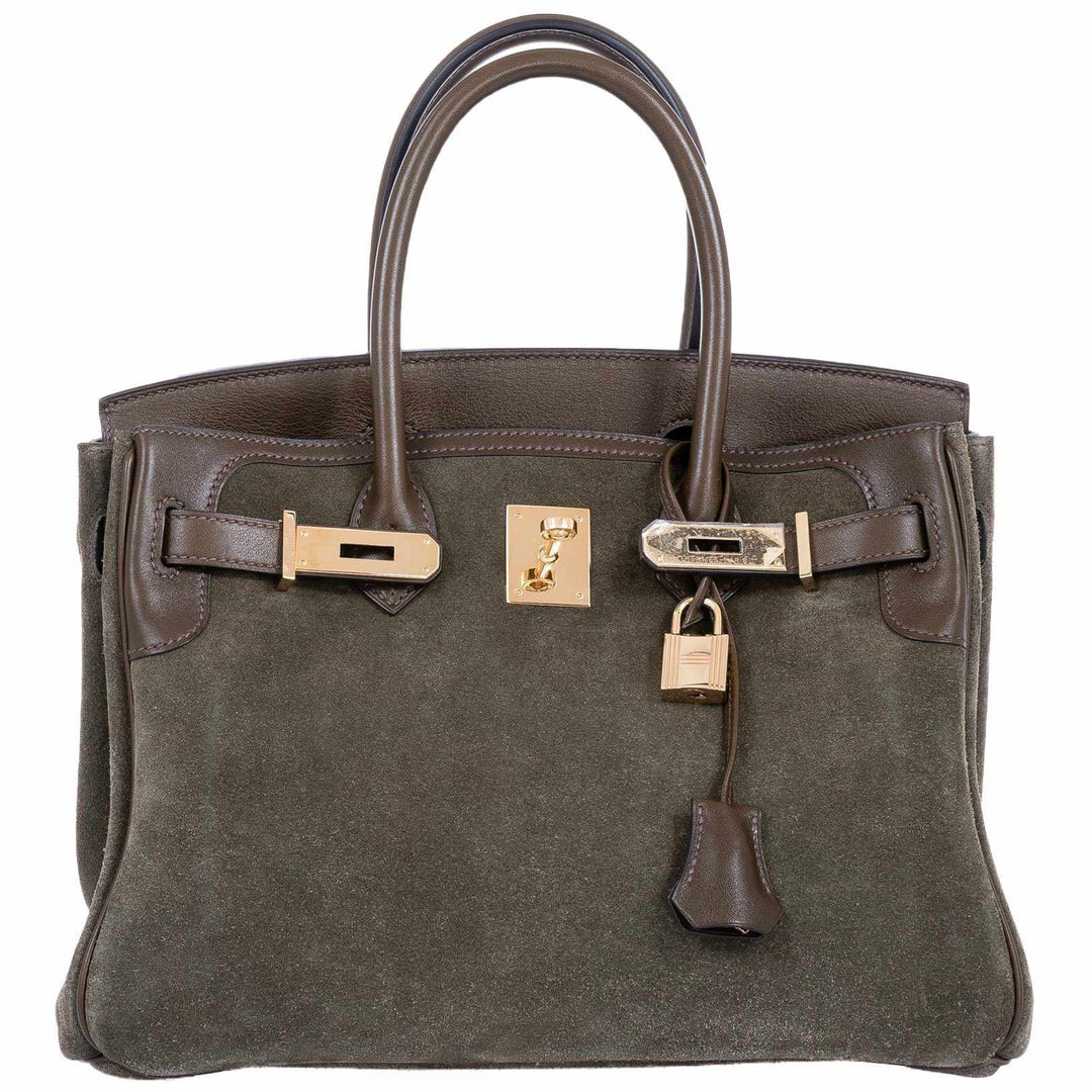 Hermes Birkin 30 Grizzly Vert de Gris Suede & Veau Swift Permabrass Hardware - Special Edition