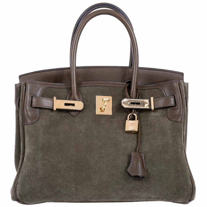 Hermes Birkin 30 Grizzly Vert de Gris Suede & Veau Swift Permabrass Hardware - Special Edition