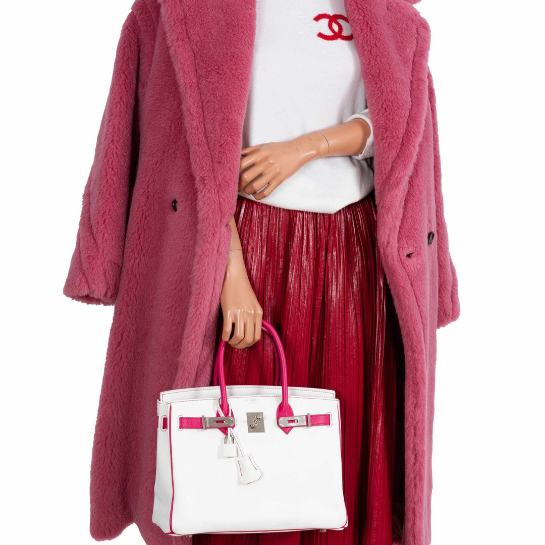 Hermes Birkin 30 HSS Bi-Color White & Fuchsia Chevre Palladium Hardware
