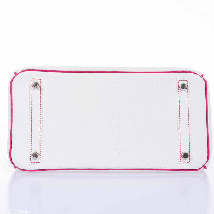 Hermes Birkin 30 HSS Bi-Color White & Fuchsia Chevre Palladium Hardware