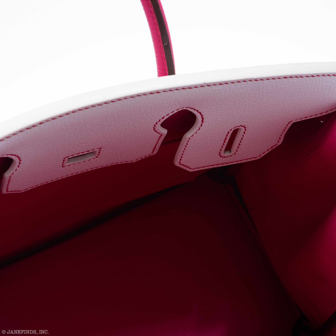 Hermes Birkin 30 HSS Bi-Color White & Fuchsia Chevre Palladium Hardware