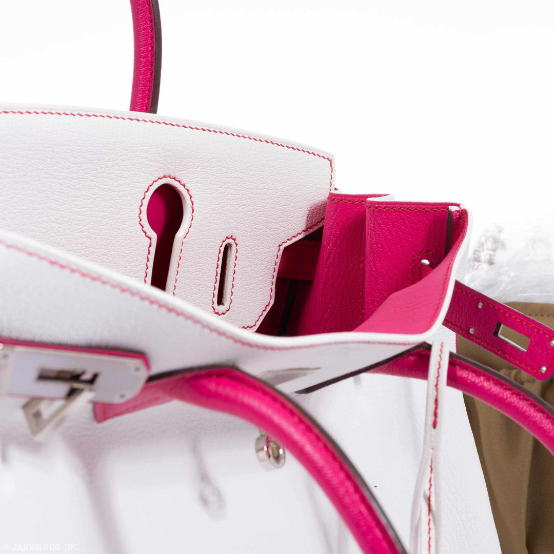 Hermes Birkin 30 HSS Bi-Color White & Fuchsia Chevre Palladium Hardware