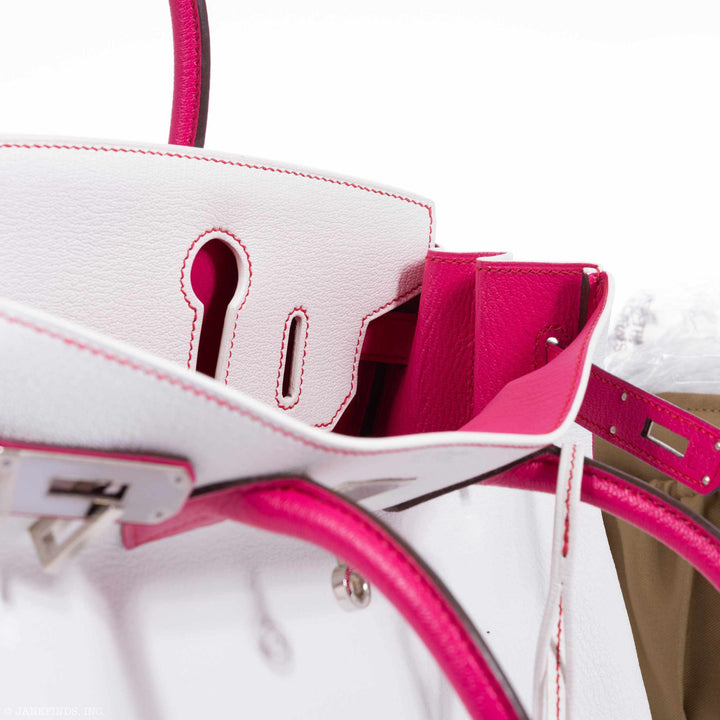 Hermes Birkin 30 HSS Bi-Color White & Fuchsia Chevre Palladium Hardware