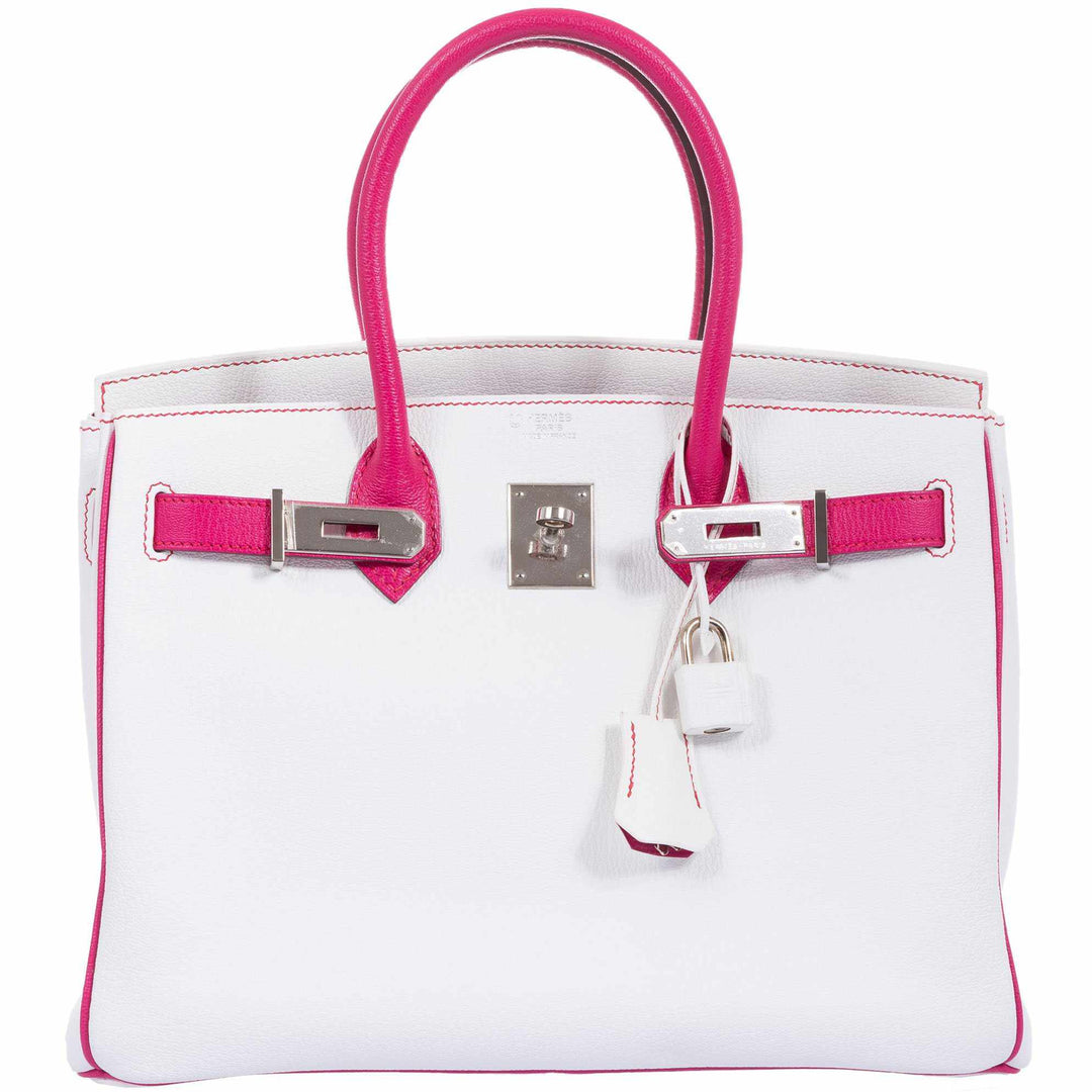 Hermes Birkin 30 HSS Bi-Color White & Fuchsia Chevre Palladium Hardware