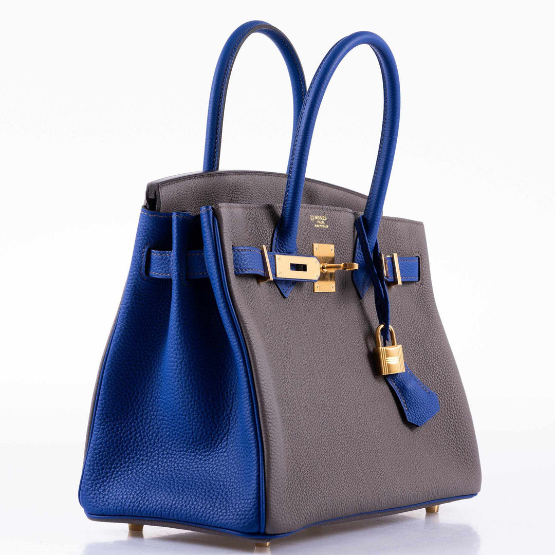 Top quality Hermes Birkin 30 HSS Etain And Blue Electric Togo Gold Hardware