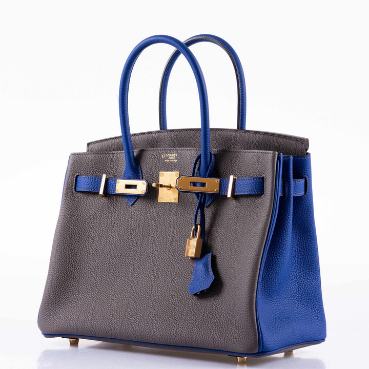 Top quality Hermes Birkin 30 HSS Etain And Blue Electric Togo Gold Hardware