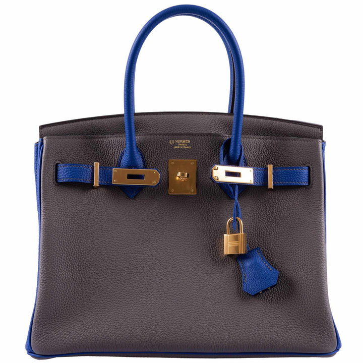 Top quality Hermes Birkin 30 HSS Etain And Blue Electric Togo Gold Hardware