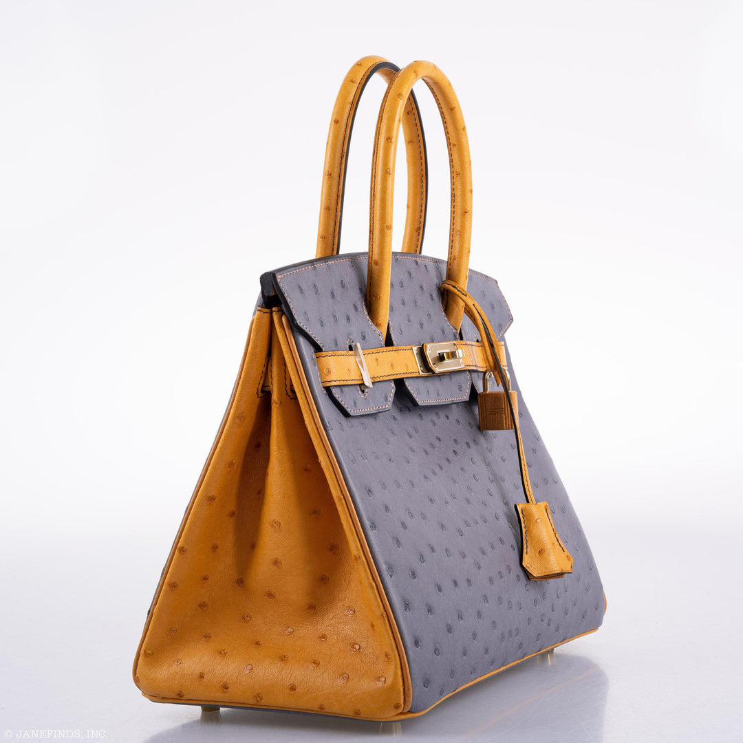 Top quality Hermes Birkin 30 HSS Gris Agate & Saffron Ostrich Gold Hardware - 2020, Y