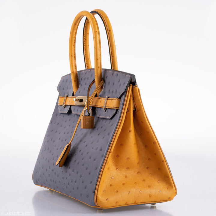 Top quality Hermes Birkin 30 HSS Gris Agate & Saffron Ostrich Gold Hardware - 2020, Y