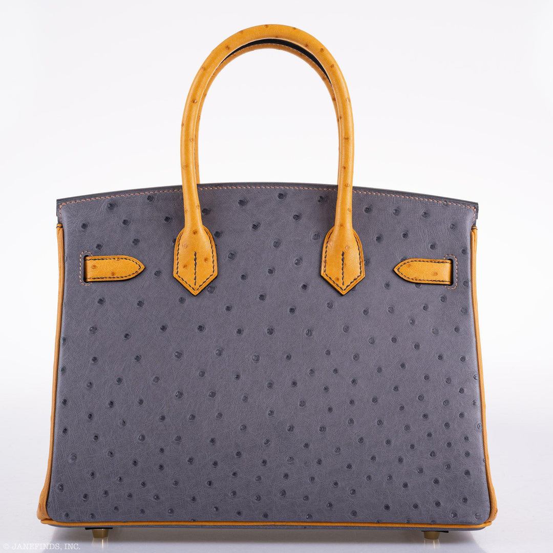Top quality Hermes Birkin 30 HSS Gris Agate & Saffron Ostrich Gold Hardware - 2020, Y
