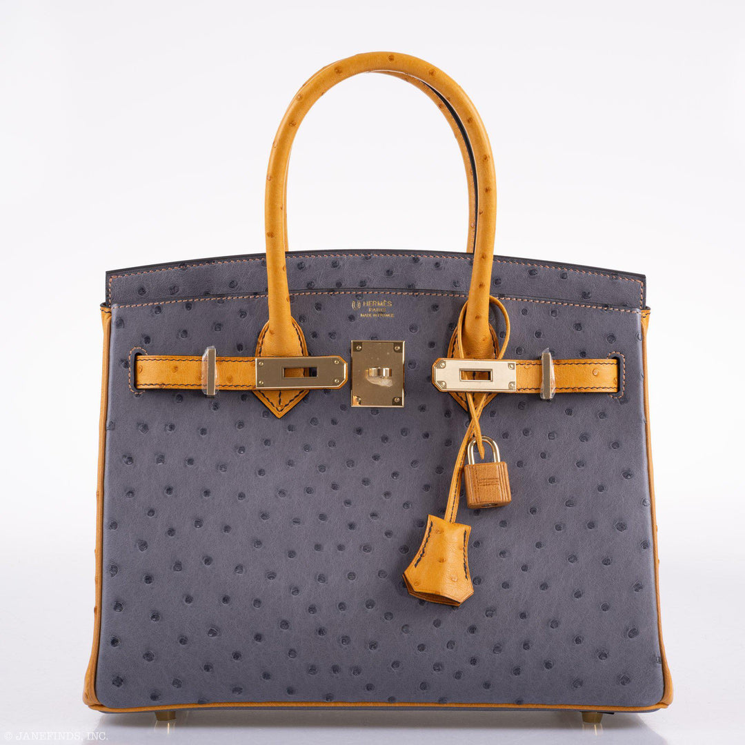 Top quality Hermes Birkin 30 HSS Gris Agate & Saffron Ostrich Gold Hardware - 2020, Y