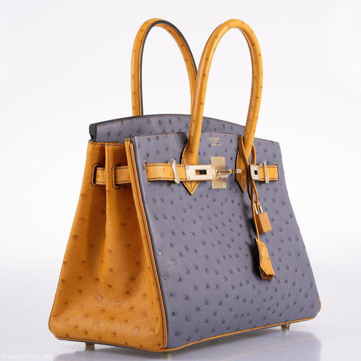 Top quality Hermes Birkin 30 HSS Gris Agate & Saffron Ostrich Gold Hardware - 2020, Y