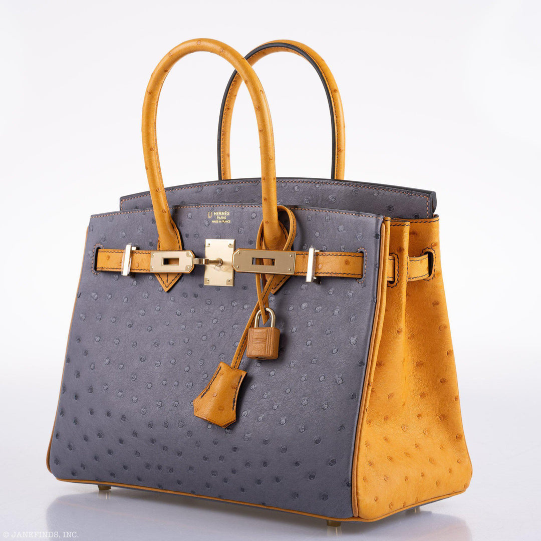 Top quality Hermes Birkin 30 HSS Gris Agate & Saffron Ostrich Gold Hardware - 2020, Y