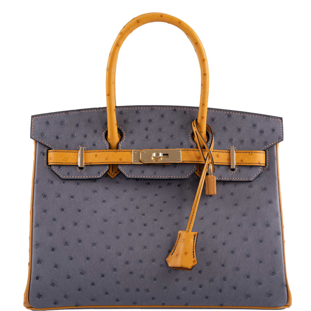Top quality Hermes Birkin 30 HSS Gris Agate & Saffron Ostrich Gold Hardware - 2020, Y