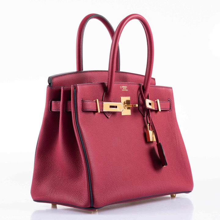Top quality Hermes Birkin 30 HSS Rouge Grenat And Blue Nuit Togo Gold Hardware