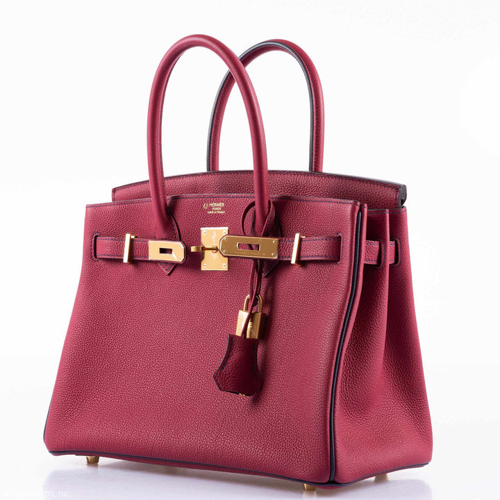 Top quality Hermes Birkin 30 HSS Rouge Grenat And Blue Nuit Togo Gold Hardware