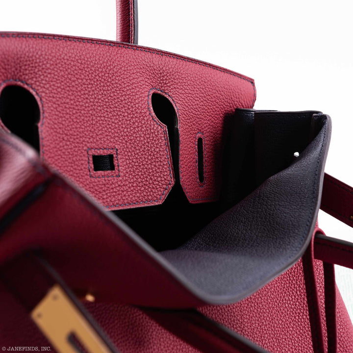 Top quality Hermes Birkin 30 HSS Rouge Grenat And Blue Nuit Togo Gold Hardware