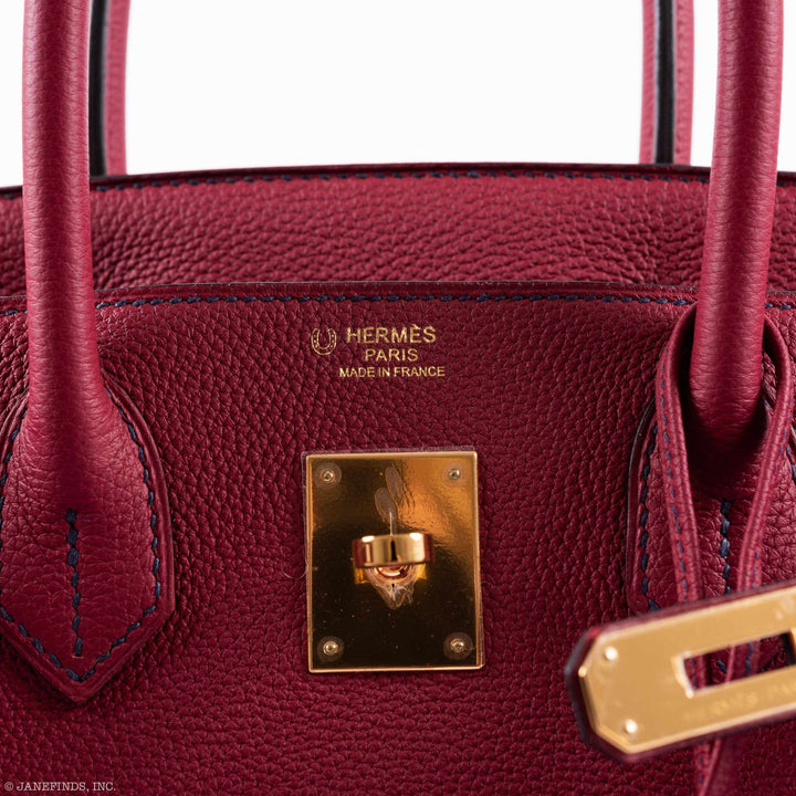 Top quality Hermes Birkin 30 HSS Rouge Grenat And Blue Nuit Togo Gold Hardware