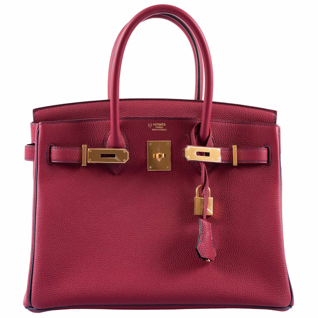 Hermes Birkin 30 HSS Rouge Grenat And Blue Nuit Togo Gold Hardware