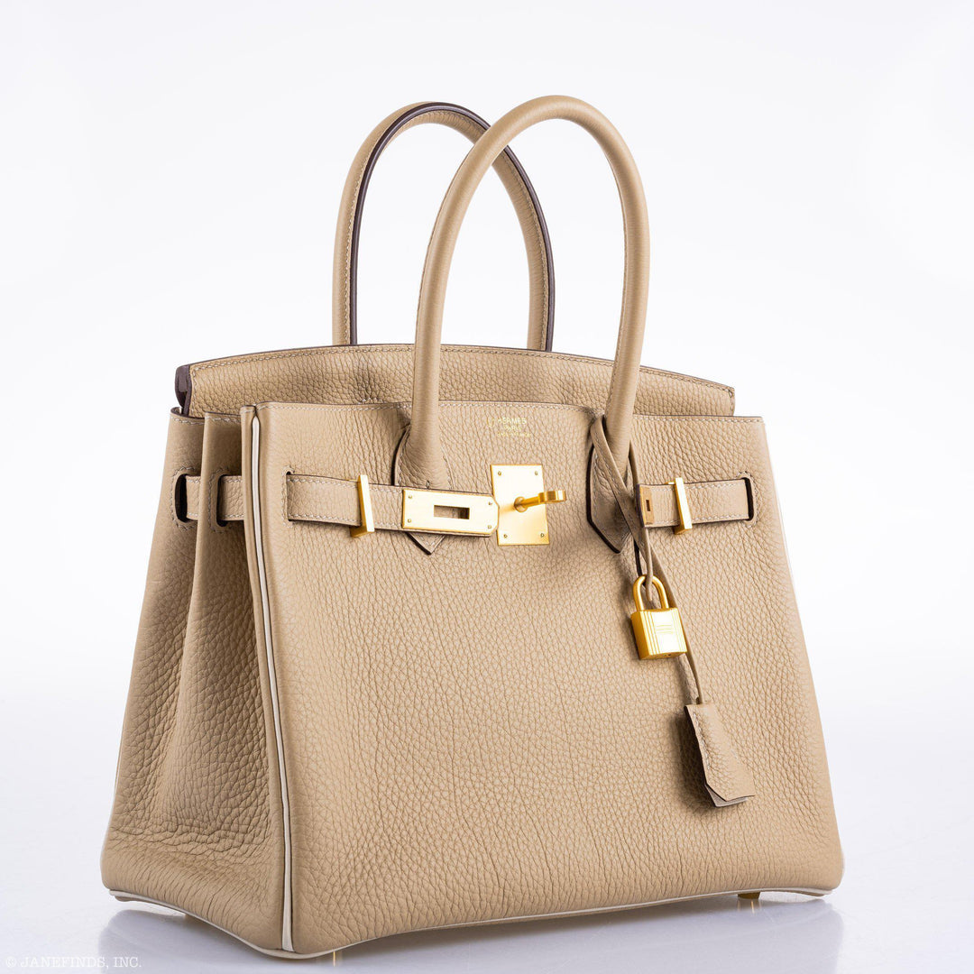 Top quality Hermes Birkin 30 HSS Trench & Craie Piping Togo Brushed Gold Hardware - 2016, X