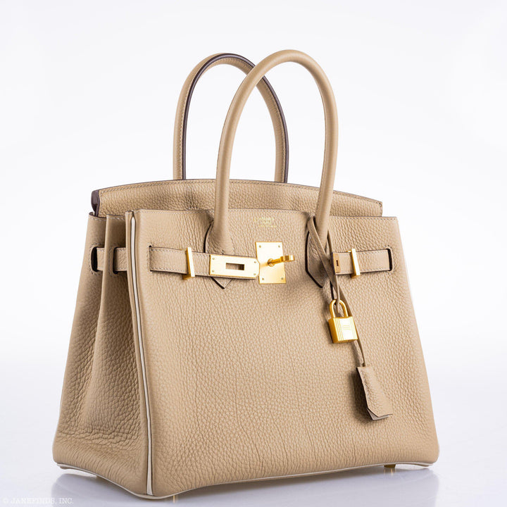 Top quality Hermes Birkin 30 HSS Trench & Craie Piping Togo Brushed Gold Hardware - 2016, X