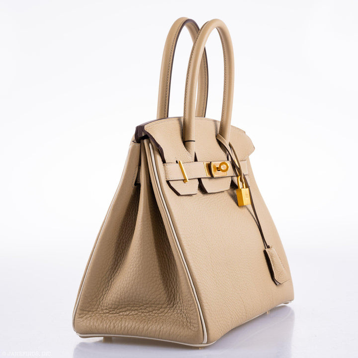 Top quality Hermes Birkin 30 HSS Trench & Craie Piping Togo Brushed Gold Hardware - 2016, X