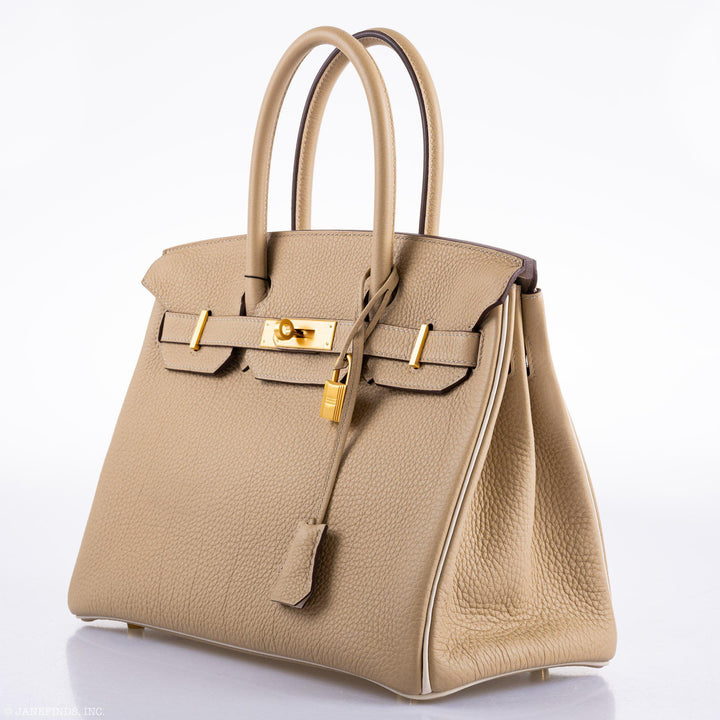 Top quality Hermes Birkin 30 HSS Trench & Craie Piping Togo Brushed Gold Hardware - 2016, X