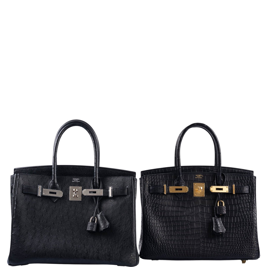 Hermes Birkin 30 Matte Black Porosus Crocodile Gold Hardware