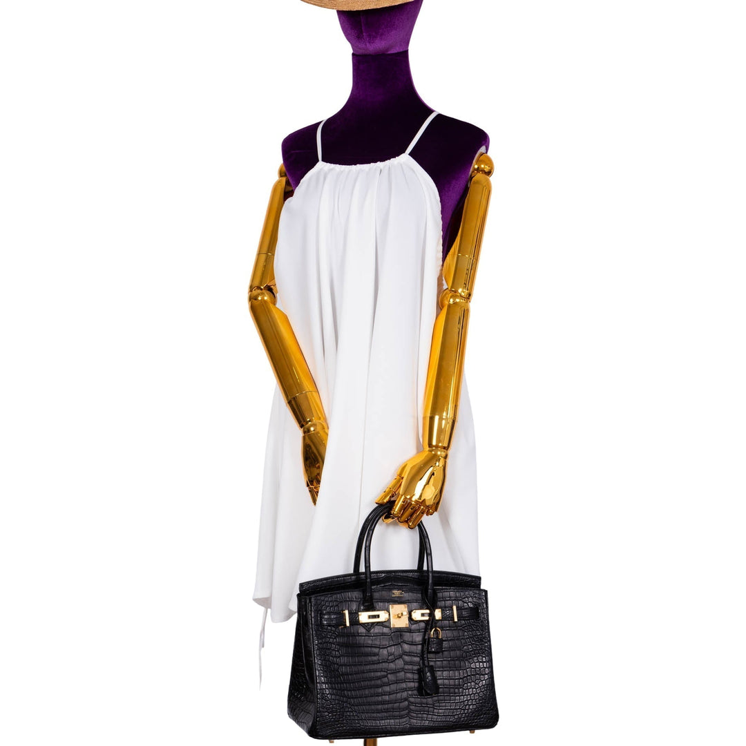 Hermes Birkin 30 Matte Black Porosus Crocodile Gold Hardware