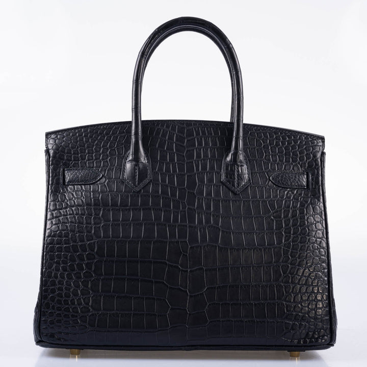 Hermes Birkin 30 Matte Black Porosus Crocodile Gold Hardware