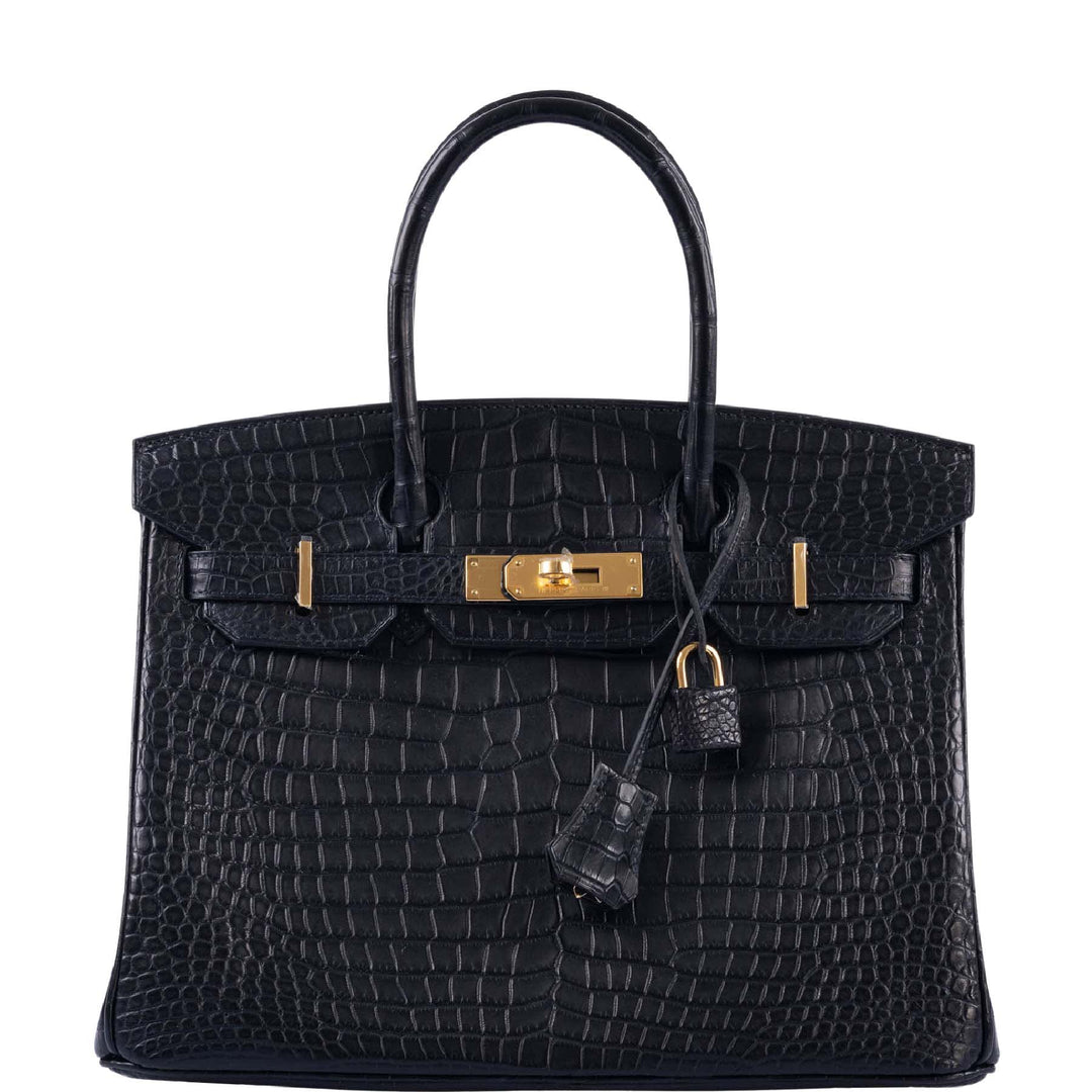 Hermes Birkin 30 Matte Black Porosus Crocodile Gold Hardware