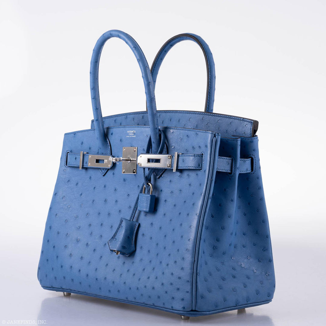 Top quality Hermes Birkin 30 Mykonos Ostrich Palladium Hardware - 2016, A