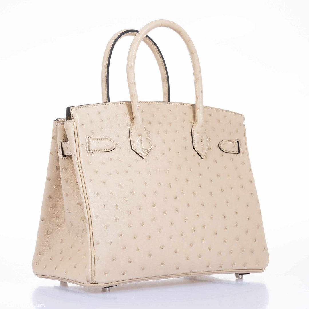 Top quality Hermes Birkin 30 Parchemin Ostrich Palladium Hardware