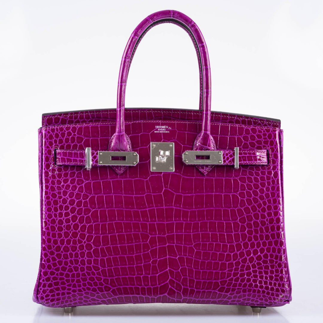 Hermes Birkin 30 Rose Pourpre Shiny Porosus Crocodile Palladium Hardware